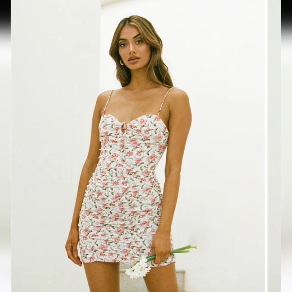 Sabo Skirt Floral Mini Dress - Pink and White